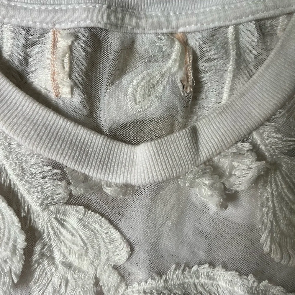 Anthropologie White Textured Feathered Blouse